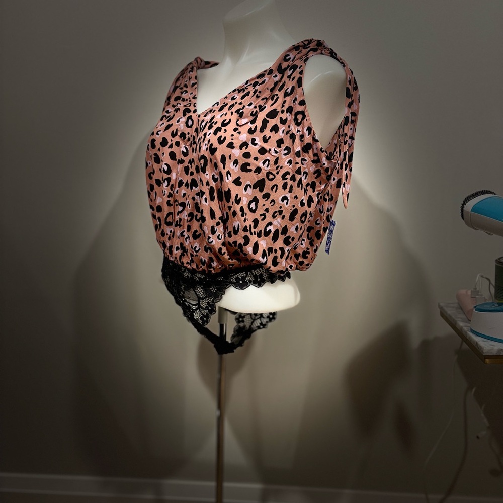 NWT Free People Pink Leopard Print Top